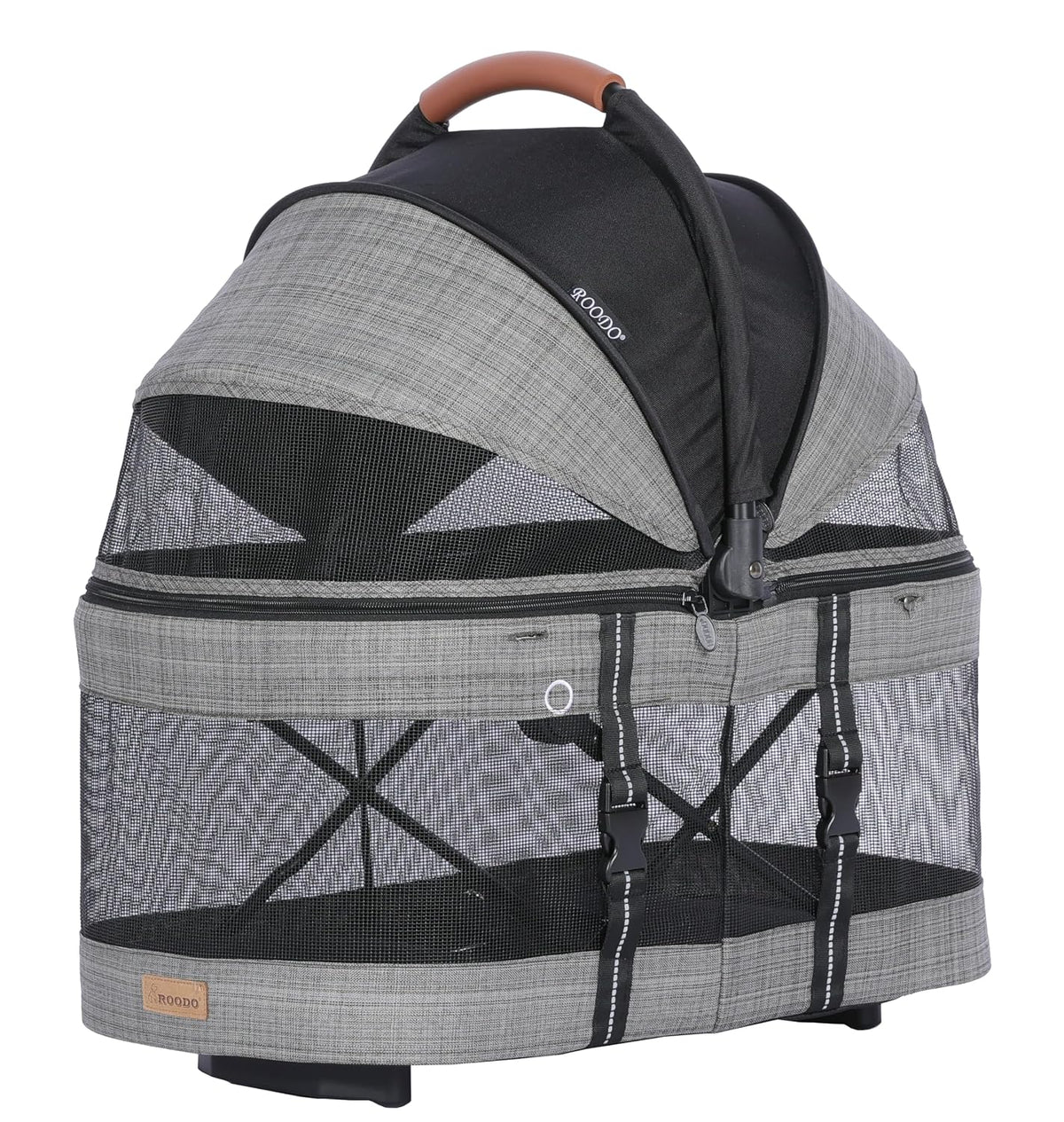 ROODO 2026 Upgraded Version 3-in-1 Dog Cat Stroller with Detachable Carrier Folding Lightweight Portable Travel Pet Gear All-Terrain Puppy Doggie Kitty Bunny Stroller for 35 lbs(Grey Lattice)