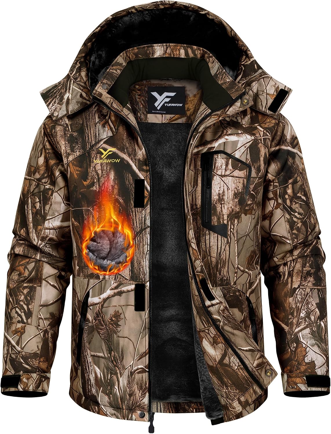 Yufawow Men Winter Jacket Skiing Jacket Insulated Fleece Lined Waterproof Windbreaker for Snowboard Hiking Camping ATV Outdoor Work