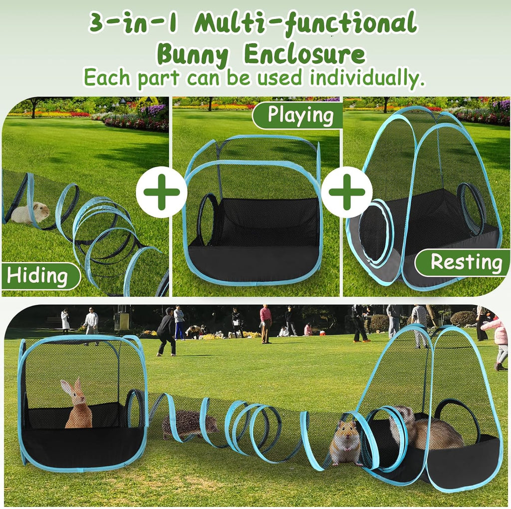 YUEPET Rabbit Tunnel & Cube Tent Set, 3-in-1 Bunny Playpen