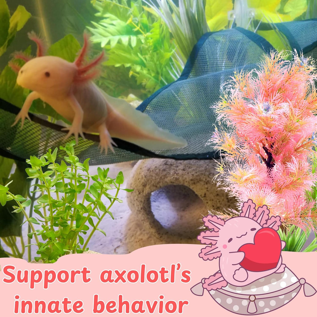 Axolotl Hammock For Aquarium with Ceramic Feeding Dish, Axolotl Hammock with Bowl, Reptile Triangle Hammocks with Tray Feeder, Axolotls Accessories For Tank, Bearded Dragon Tank Accessories (Black, S)