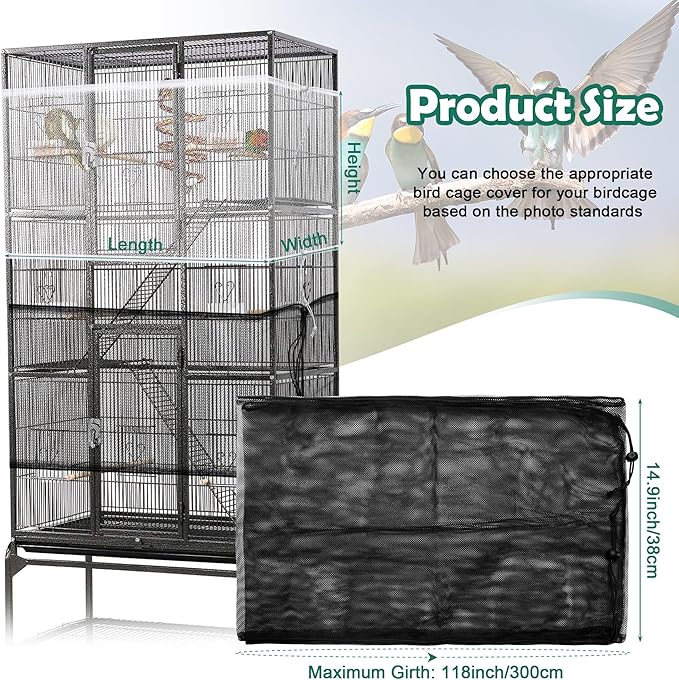 2 Pack Bird Cage Seed Catcher Guard, Bird Cage Cover, Heavy Duty Adjustable - Image 2