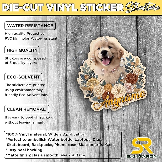 Custom Pet Face Photo Name Floral Sticker Personalized Text Image Animal Flower - Image 4