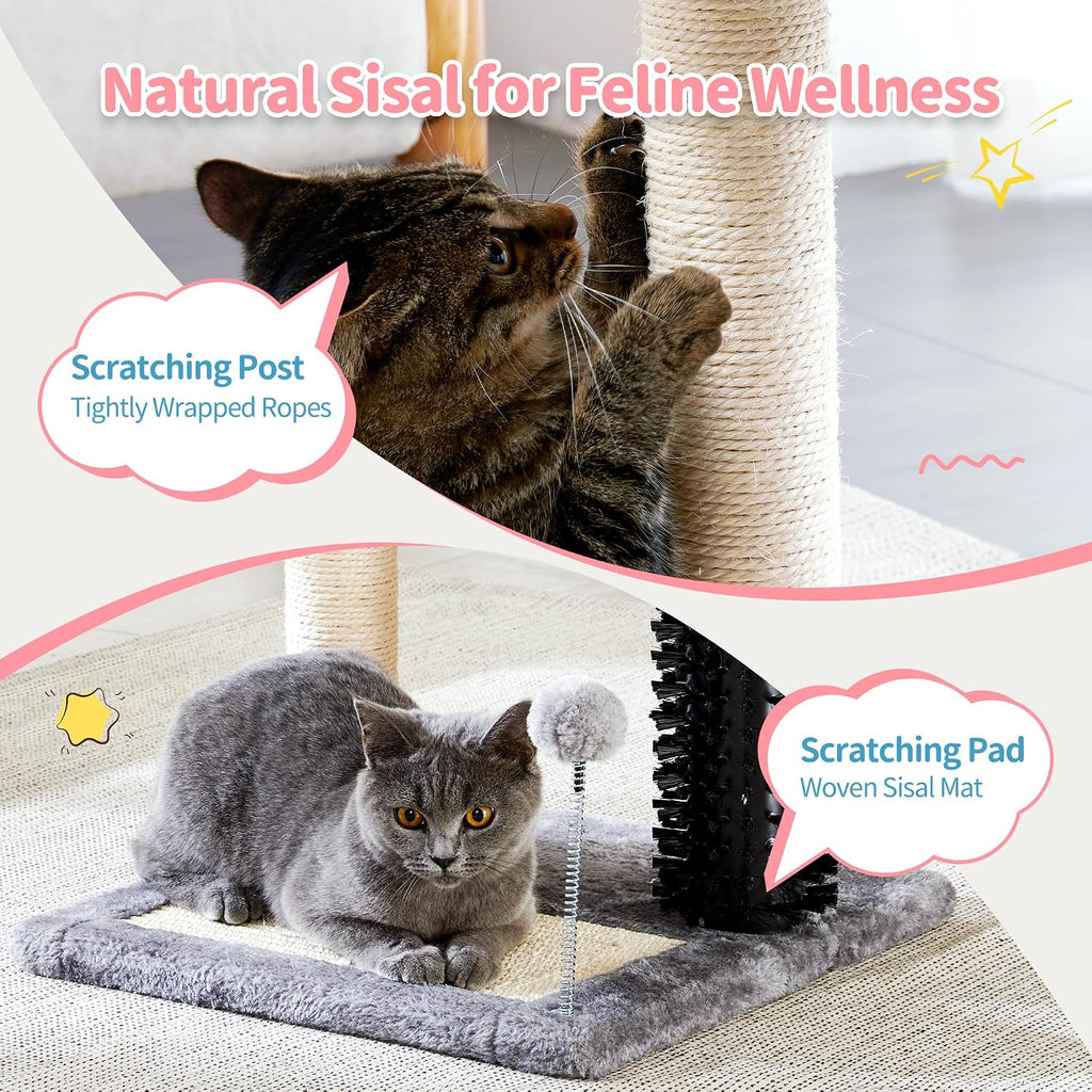 Made4Pets Cat Scratching Post with Bed and Self Groomer, Small Cat Tree 20"