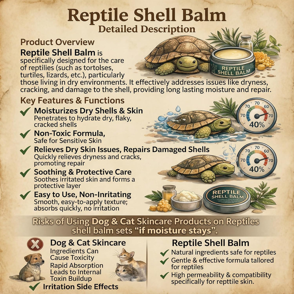 Reptile Shell Balm 2 Oz Turtle Shell Care Conditioner Moisturizer for for Tortoise, Lizard, Reptiles in Dry Environment Prevent Skin Dryness on Basking Platform, Tank, and Rock 60 g