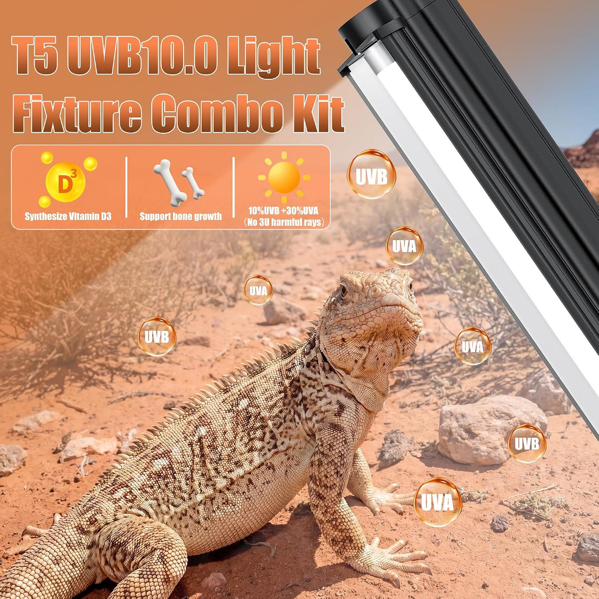 T5 UVB 10.0 Reptile Light Fixture Combo Kit (12Inch)