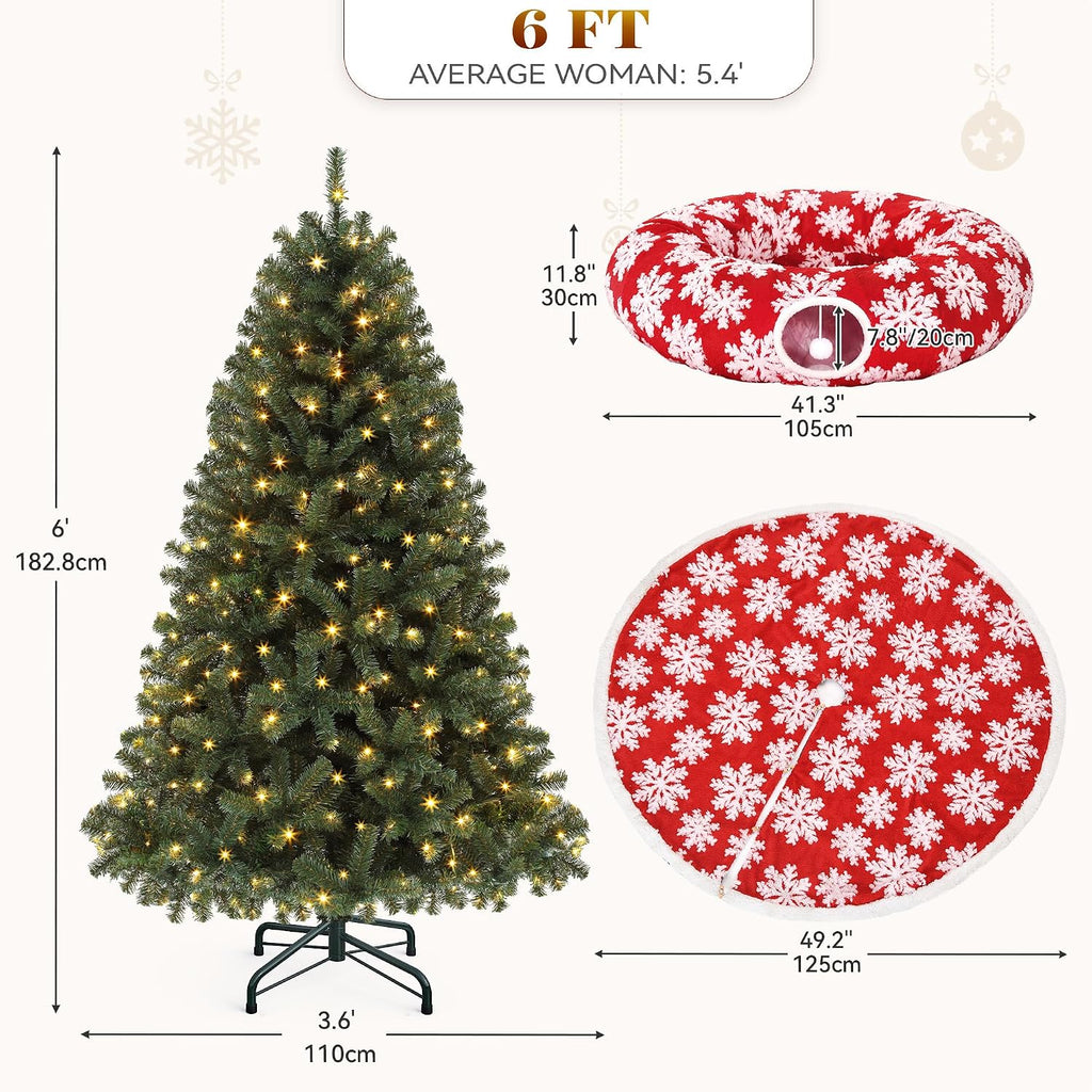 YITAHOME 6FT Green Prelit Christmas Tree w/Cat Tunnel & Skirt