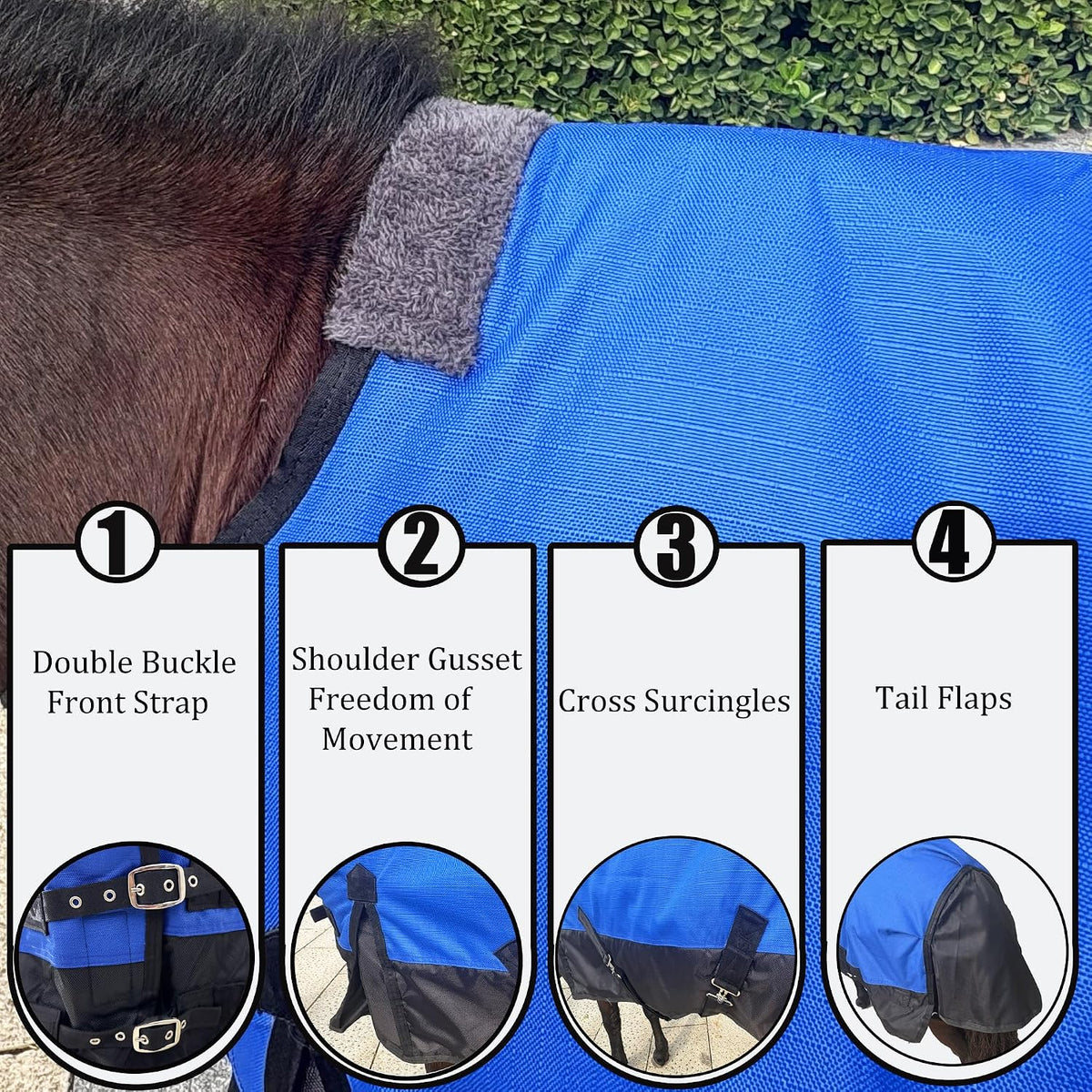 Mini Horse/Pony/Foal/Miniature Turnout Blanket, Medium Weight Winter Blanket for Horses, Donkey Blanket, 1680 Denier Waterproof &Breathable/220g Filling (Blue, 47in)