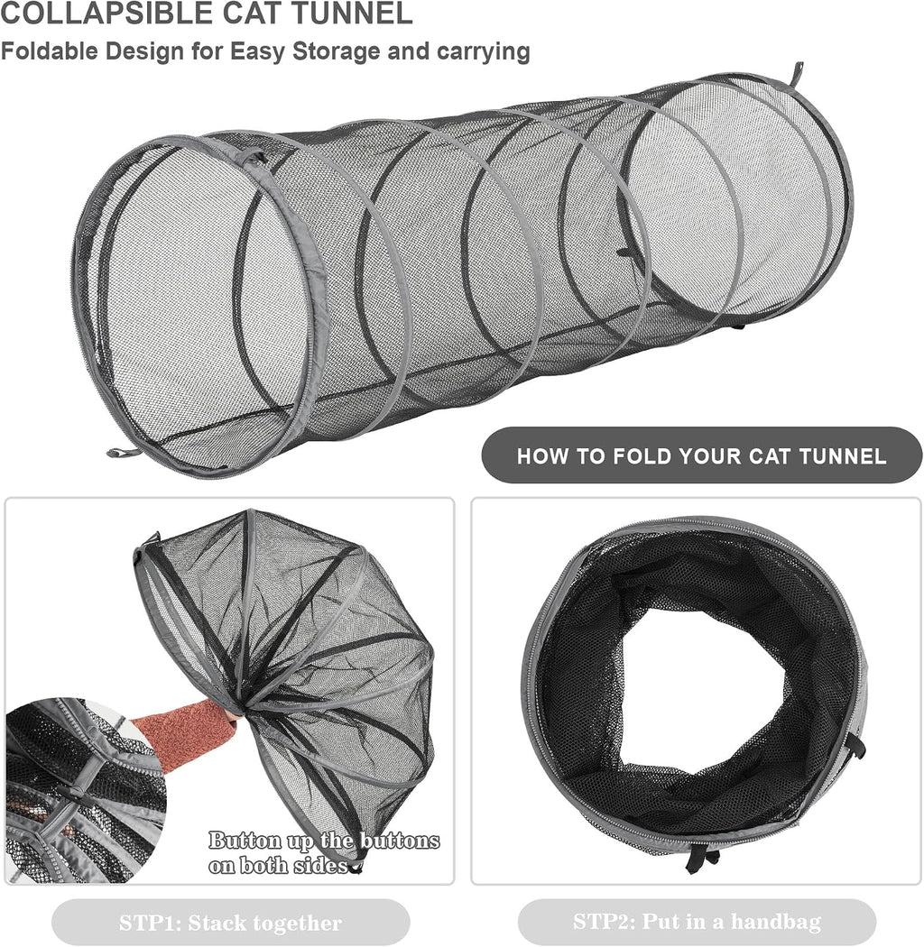Cat Straigh Tunnels, Foldable Cat Tubes Easy to Connect with Zipper DIY in Multiple Ways,Pet Toys for Cats, Rabbit, Puppy (Grey)