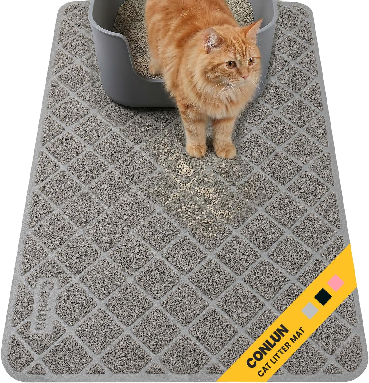 Conlun Cat Litter Mat Litter Trapping Mat, 35" x 23" Premium Durable PVC Grid Mesh with Scatter Control, Non-slip, Less Waste Cat Litter Box Mat, Soft on Kitty’s Paws, Urine Waterproof