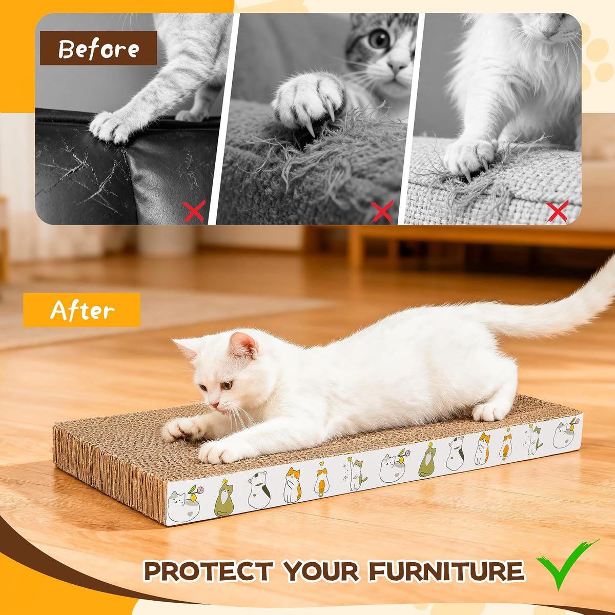 PatiencET Bundle of 4 Pack Cardboard Cat Scratcher Lounge Bed for Indoor Cats and 2 Pack Cardboard Cat Scratcher Pad with Catnips