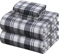 ZOYER 100% Cotton Flannel Sheets Queen Size 4 Pcs Set, Carbon Grey Plaid