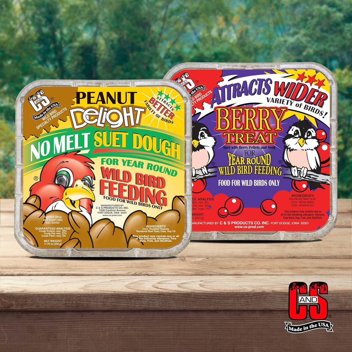 C&S Suet Variety Value Pack, Peanut Delight Dough & Berry Treat, Wild Bird Food, Year Round Source of Energy for Birds, 24 Pack