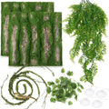 Suncalla Reptile Plants for Terrarium Bearded Dragon Includes Moss Bark Hanging Plant Vines Artificial Leaves Flexible Vines Jungle Climbing Branch for Leopard Gecko Tank Decor