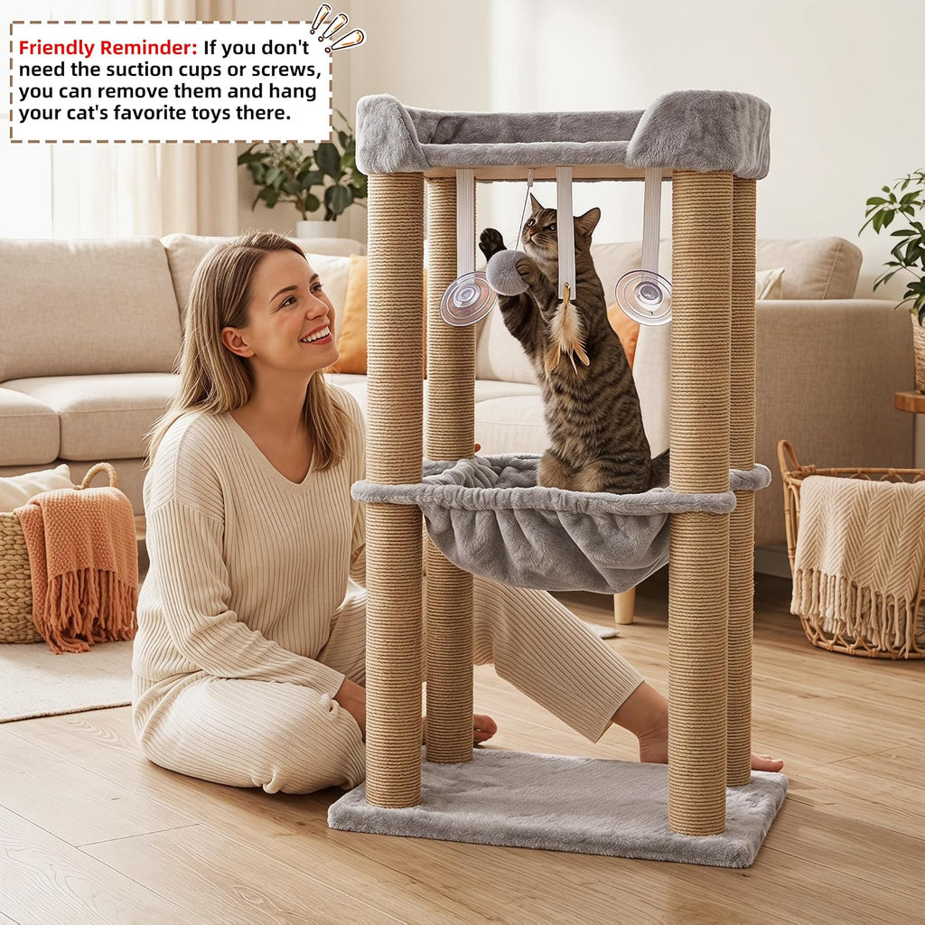 Cat Scratching Post, 4 Scratch Post, Cat Tower for Indoor Cats with Plush Cat Hammocks, Stable Cat Tree & Cat Perch, for Indoor Small Medium Large Cats (30'')
