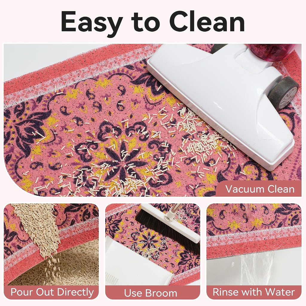 Cat Litter Mat, 33"x22" High-Density PVC Cat Litters Trapping Mat, Waterproof & Non-Slip Backing, Litter Box Catcher, Soft on Kitty Paws, Easy Washable Pet Supplies Pink