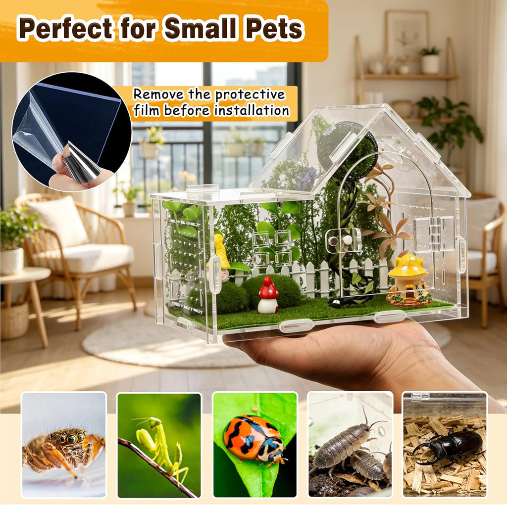 Acrylic Jumping Spider Enclosure Kit 19PCS with Decor