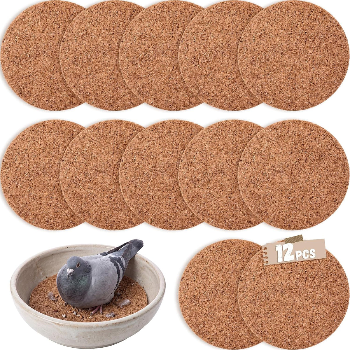 Mifoci 12 Pcs Pigeon Nest Pads, 8.3" Coconut Fiber Bird Breeding Mats