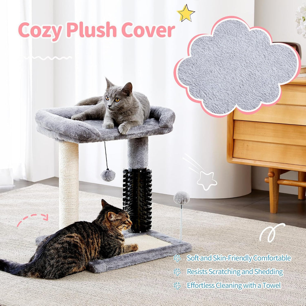 Made4Pets Cat Scratching Post with Bed and Self Groomer, Small Cat Tree 20"