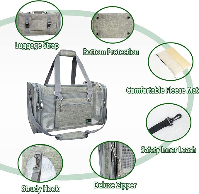 Soft-Sided Pet Carrier for Cats Small Dogs of 15 Lbs Medium Grey - Image 5