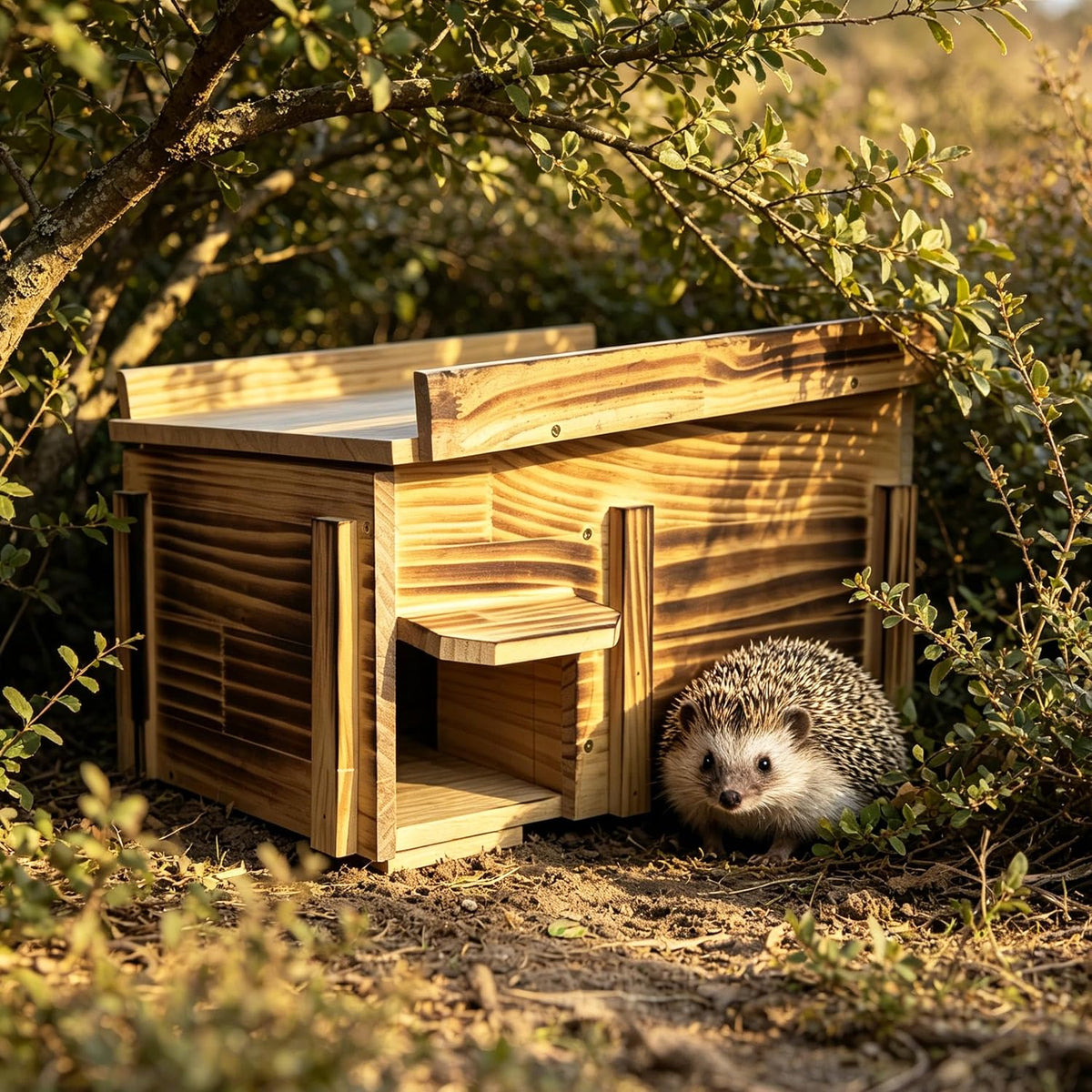 Handcrafted Solid Wood Hedgehog House - Large Natural Outdoor Nesting Box for Hedgehog - Cozy All-Weather Shelter, Easy Install for Backyard, Garden