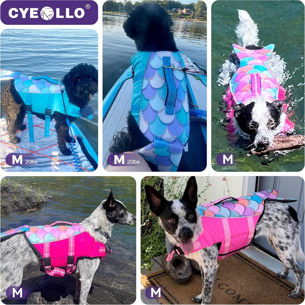 cyeollo Mermaid Dog Life Jacket Chin Float Support Dog Life Vest, Pink, M