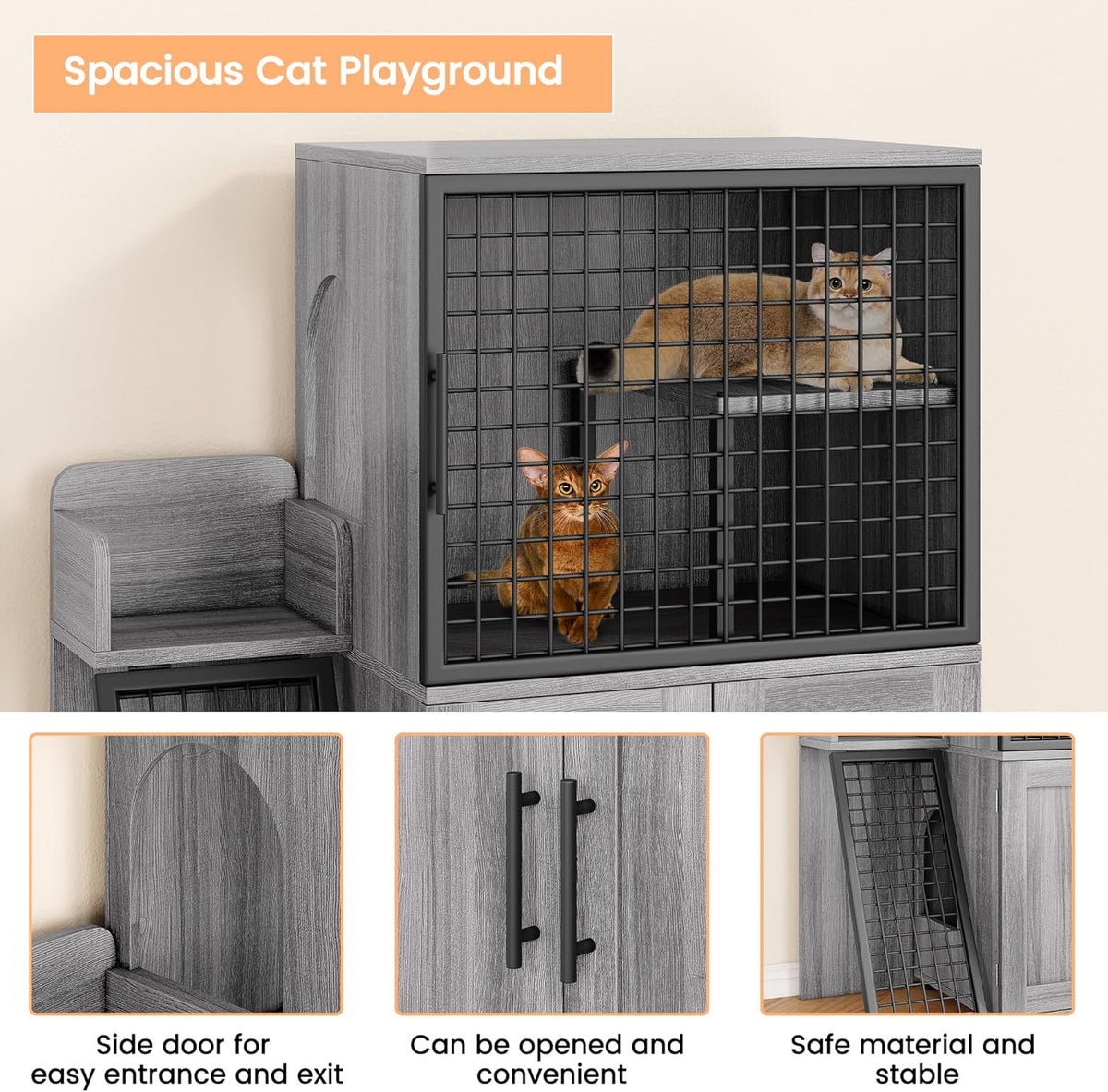 Double-Tier Cat Litter Box Enclosure with Ladder, Hidden Litter Box Furniture Cabinet, Multi-Level Cat House with Entertainment Platform for Large Litter Boxes, Living Roo – Wax Wood Color