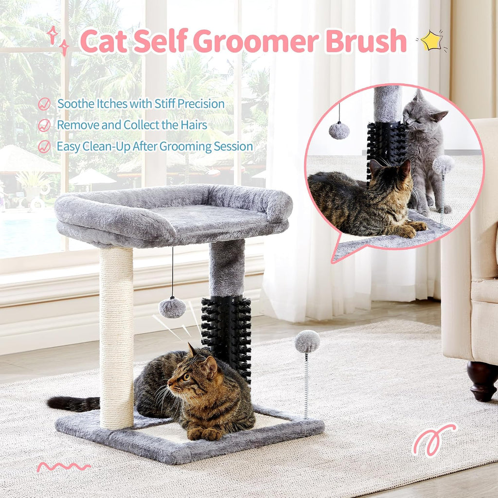 Made4Pets Cat Scratching Post with Bed and Self Groomer, Small Cat Tree 20"