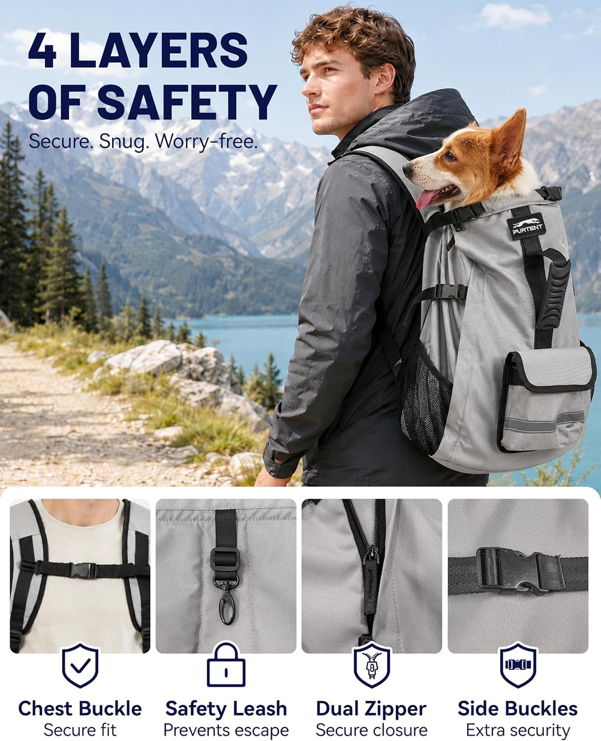 Dog Backpack Carrier for Small and Medium Dogs 4-Layer Safety Design (M)