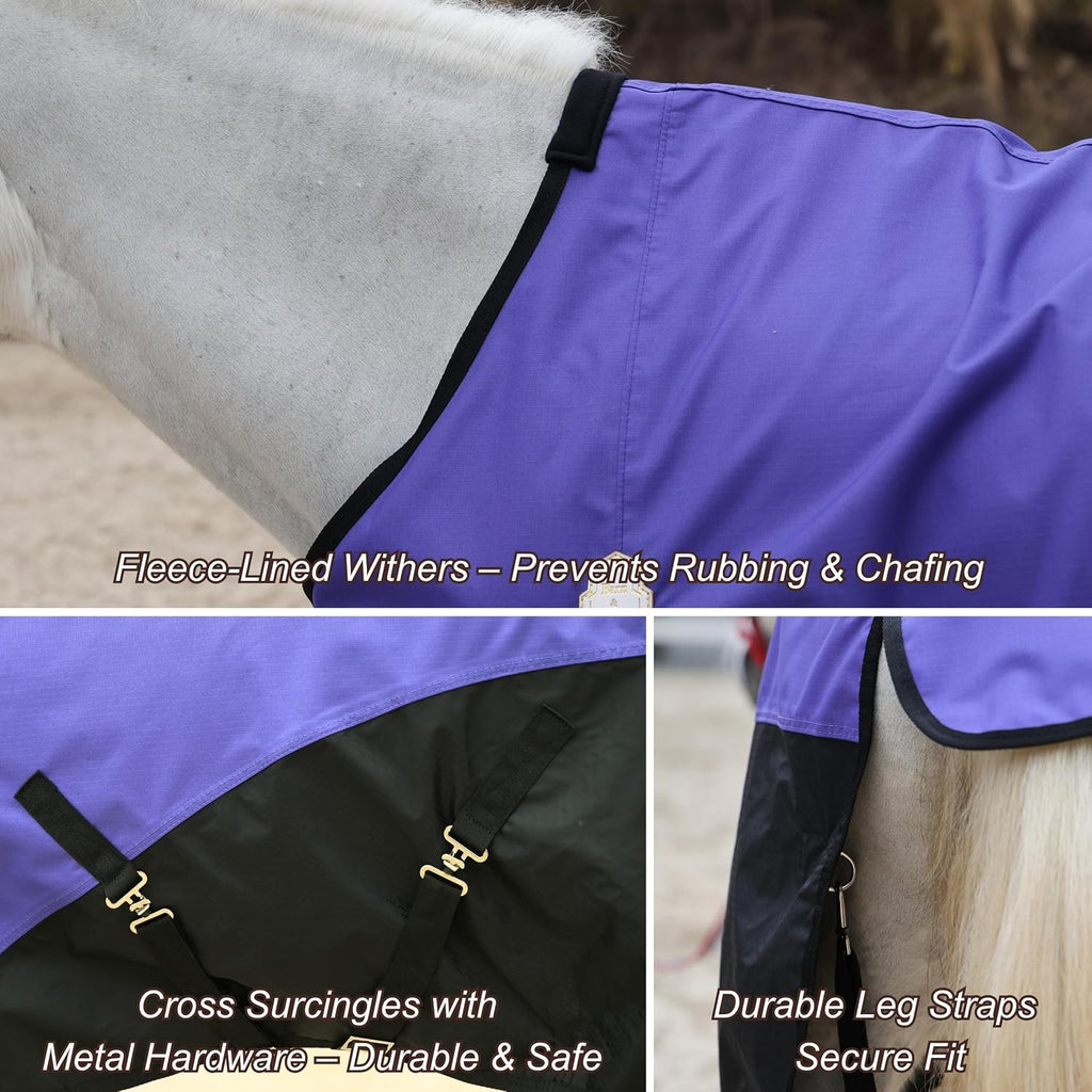 BARN & STABLE 600D Ripstop Lightweight Horse Turnout Sheet No Fill,Water-Resistant & Breathable Horse Blanket for Spring and Mild Weather, with Anti-Rub Fleece Withers
