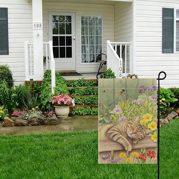 Sleeping Cat Garden Flag Double Sided Home Decorative, Spring Summer Garden - Image 3