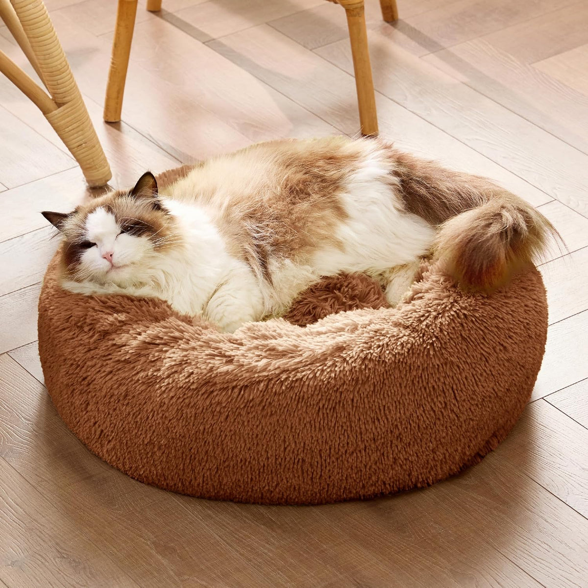 Bedsure Calming Cat Beds Donut Round Washable Kitten Bed,20 inches Copper