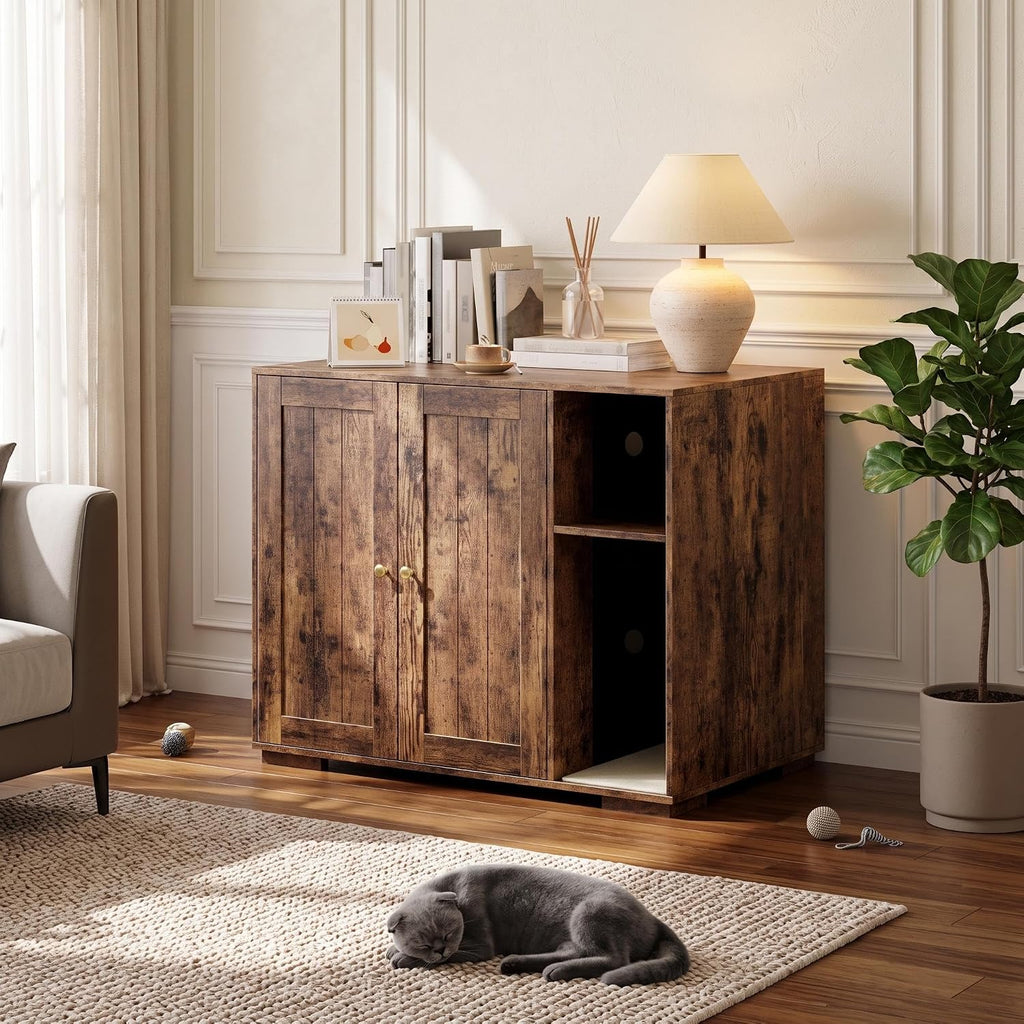 Large Cat Litter Enclosure with Litter Collector, Enclosure for Self-Cleaning Litter Boxes,Adjustable Shelf for Dog Proof,Charging Station, Large Hidden Litter Box for Cat, Cat House