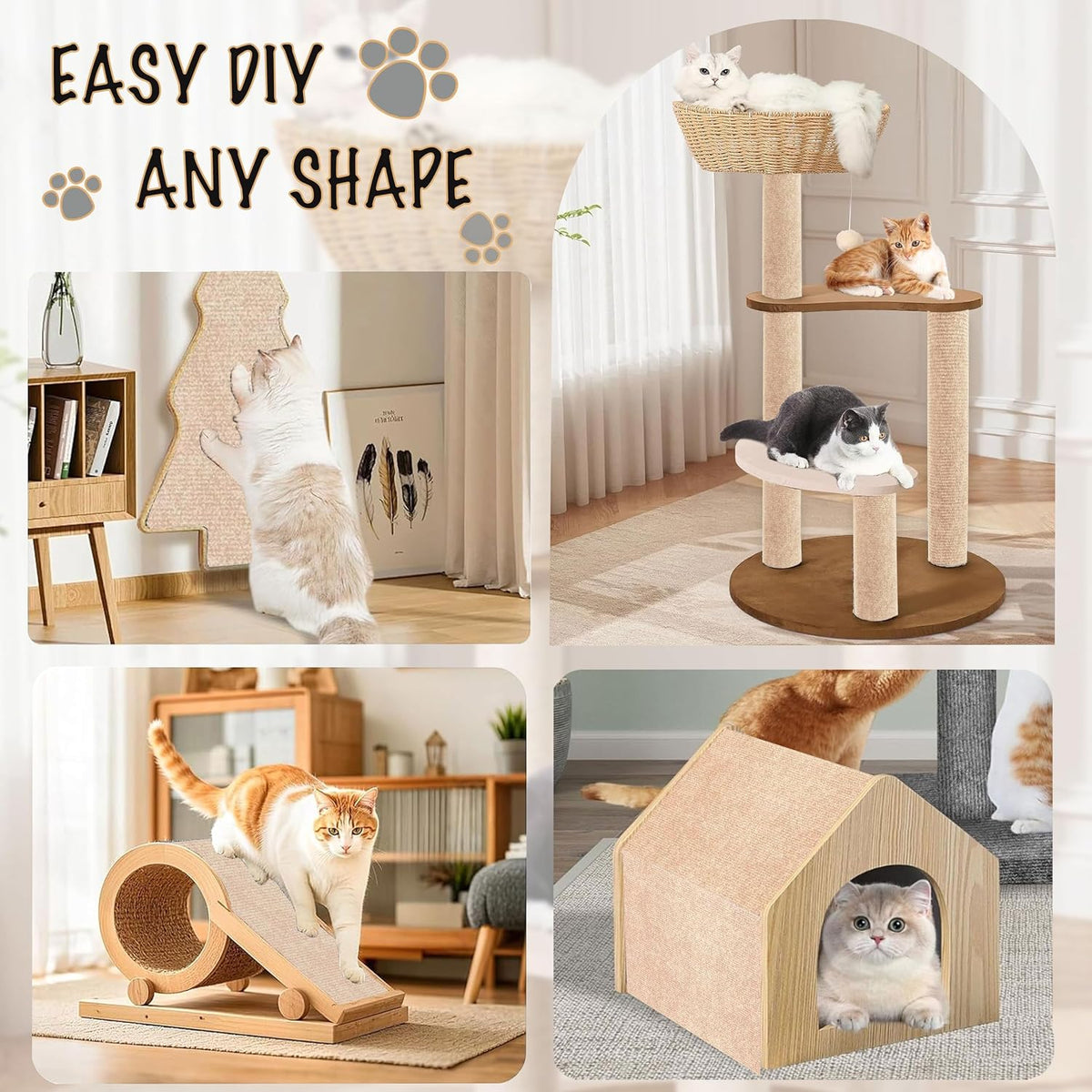 Self-Adhesive Cat Scratching Mat, Couch Protector from Cat Claws, Beige
