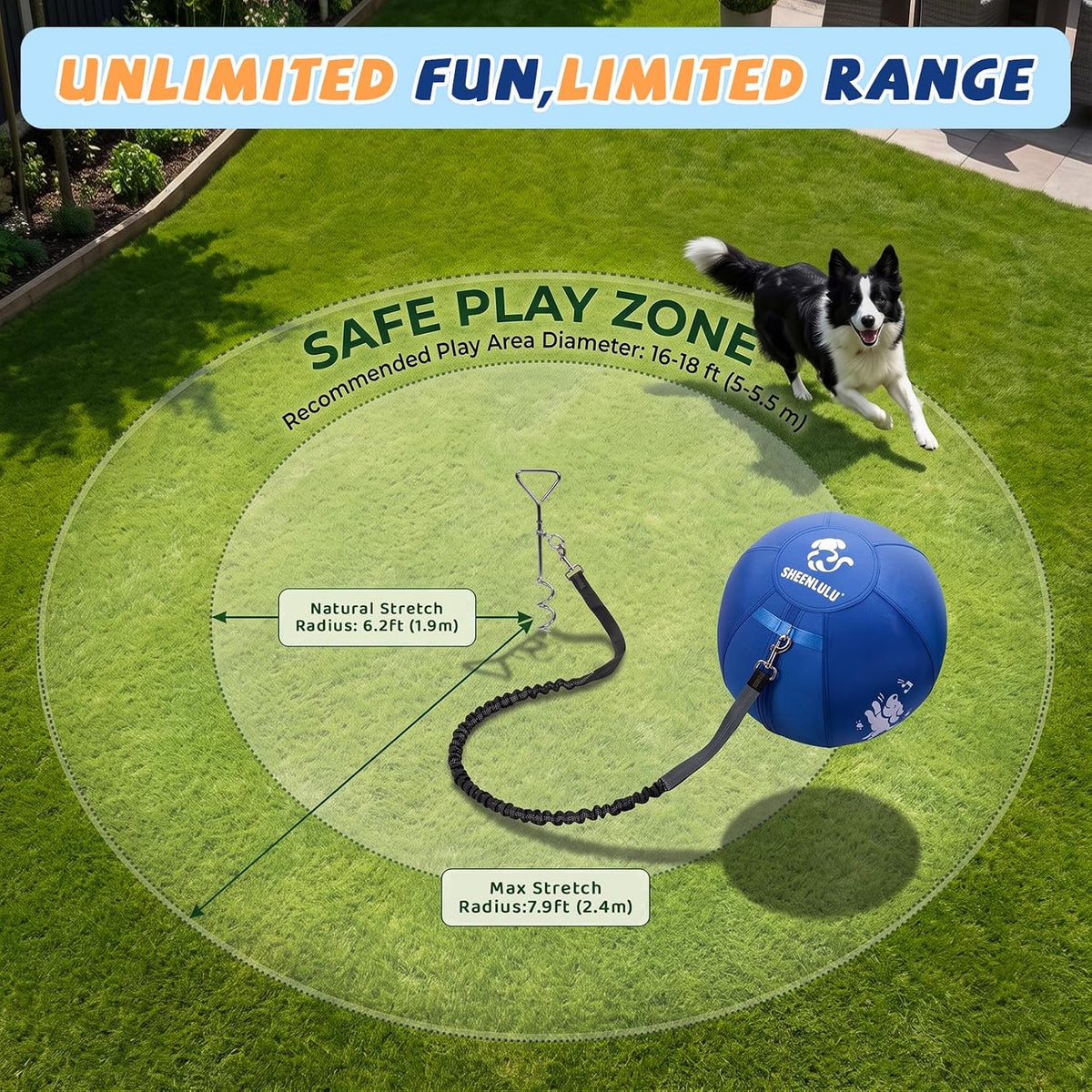 18" Herding Ball for Dogs Tetherball Set, Blue