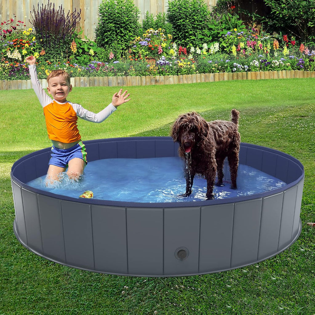 Niubya Foldable Dog Pool, Collapsible Plastic Dog Swimming Pool, 64x12in