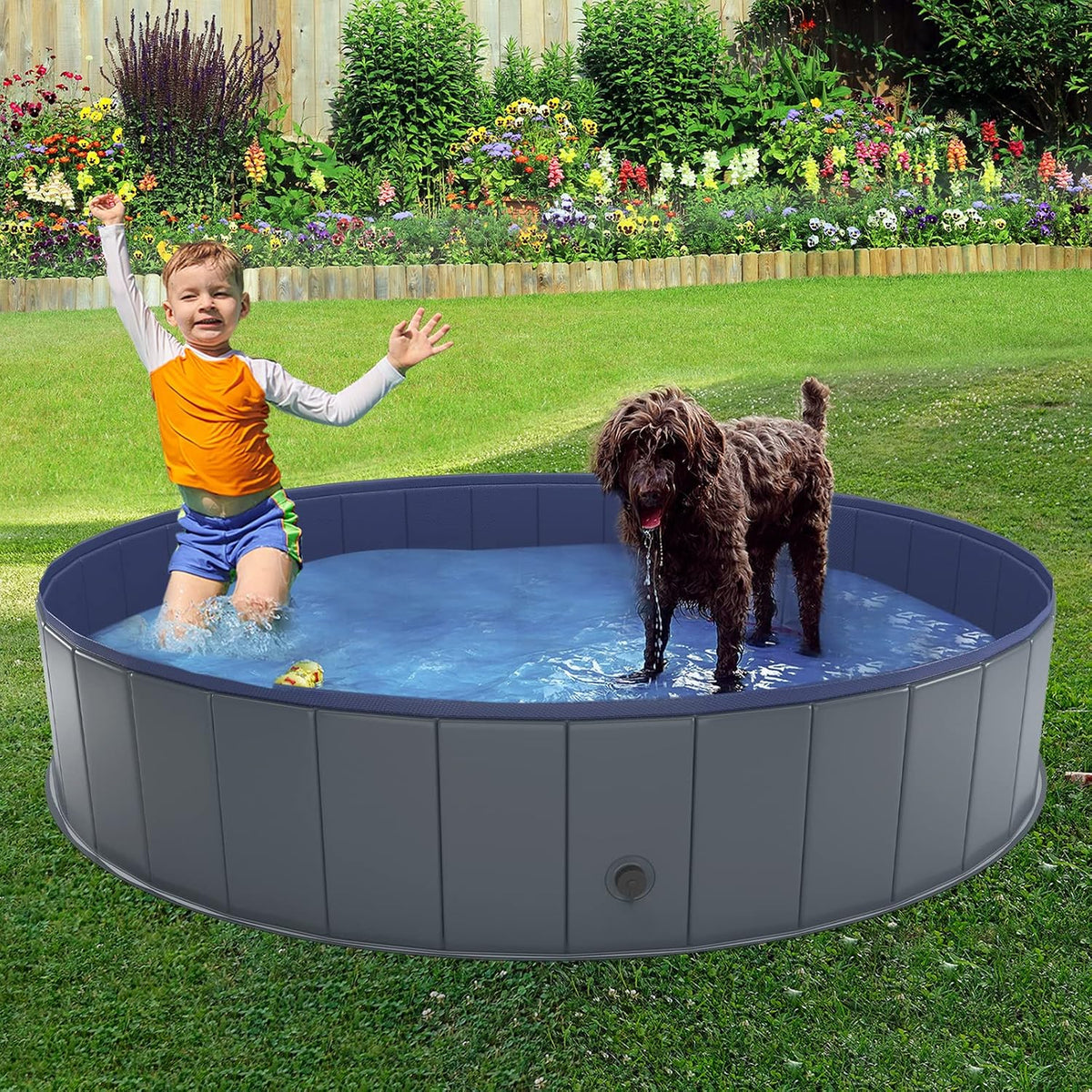 Niubya Foldable Dog Pool, Collapsible Plastic Dog Swimming Pool, 64x12in