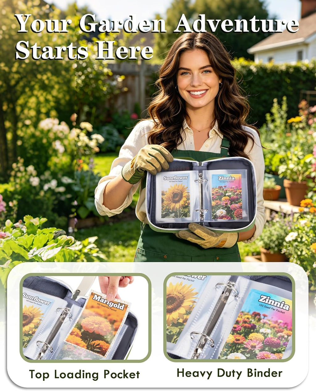 Seed Storage Organizer with 20 Clear Sleeves, 10 PCS Seed Envelopes