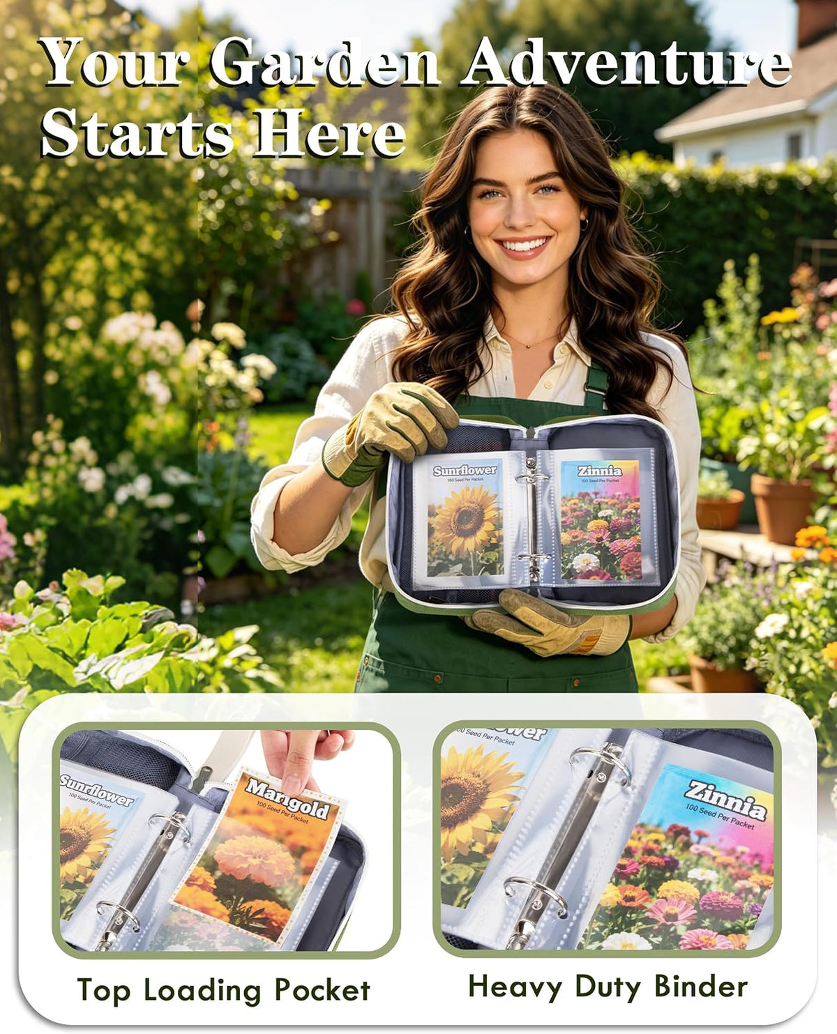Seed Storage Organizer with 20 Clear Sleeves, 10 PCS Seed Envelopes