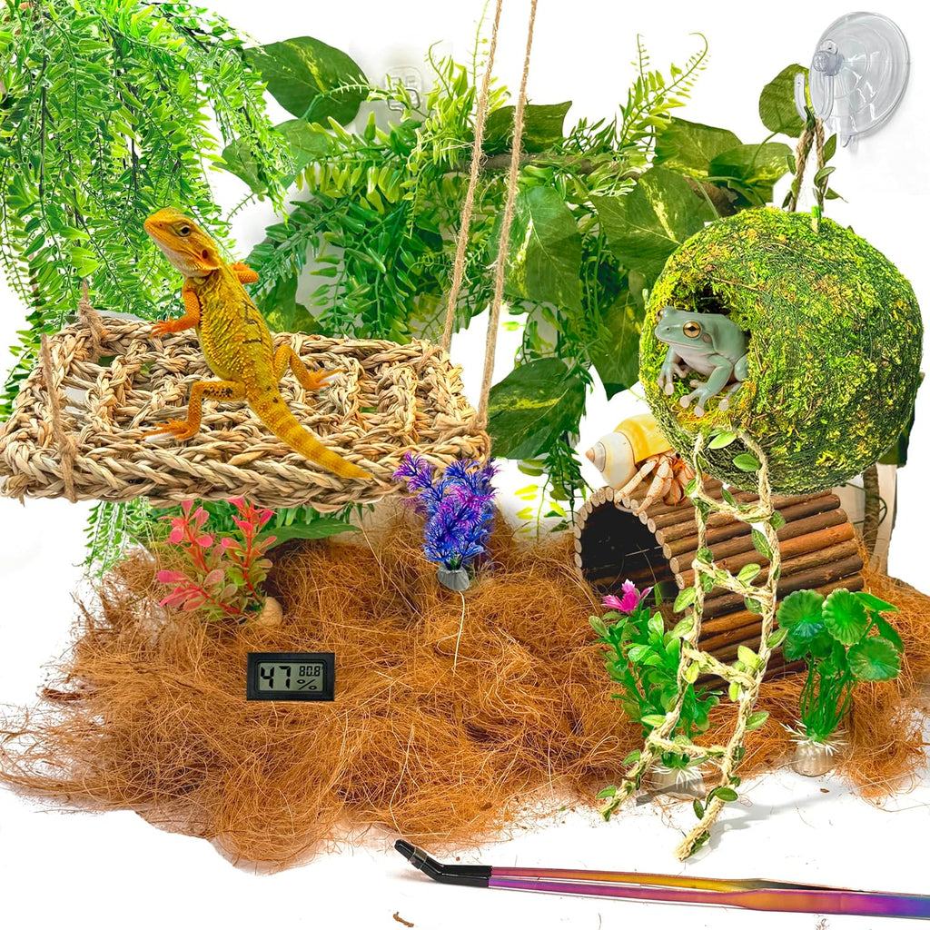 22PCS Bearded Dragon Tank Accessories with Moss Cave Hideout