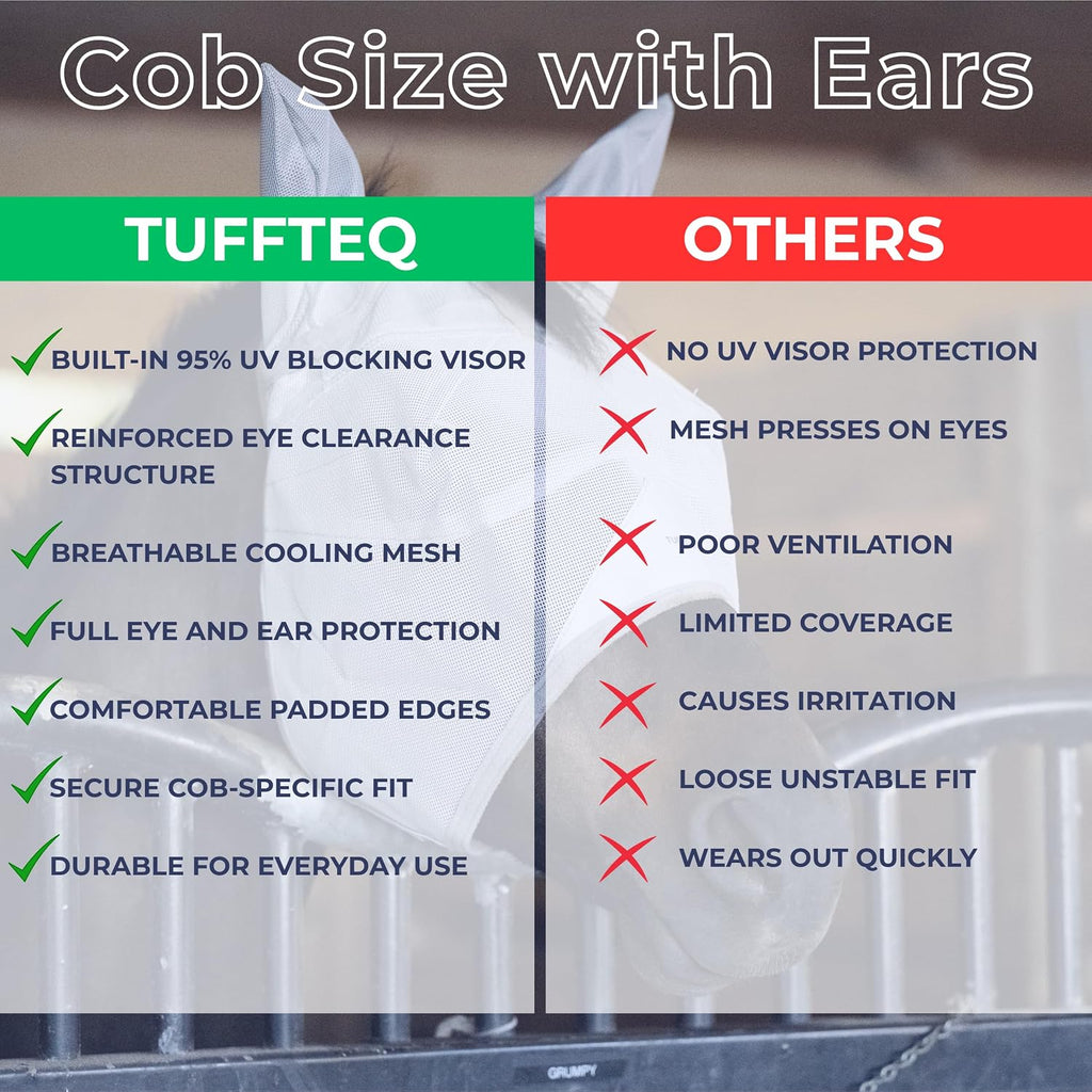 Cob Fly Mask with Ears, UV Protection, Breathable Mesh