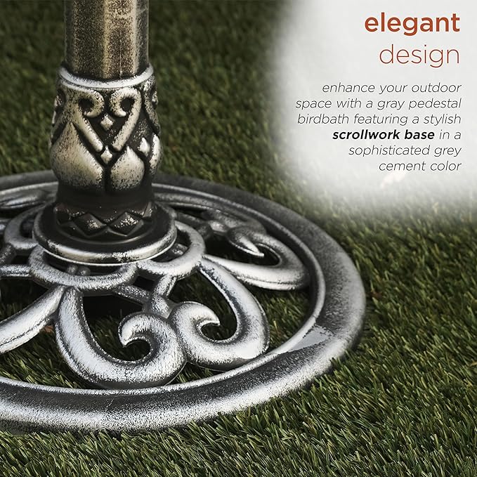 Alpine Corporation TEC116GR Outdoor Pedestal Birdbath w/Scrollwork Base and - Image 5