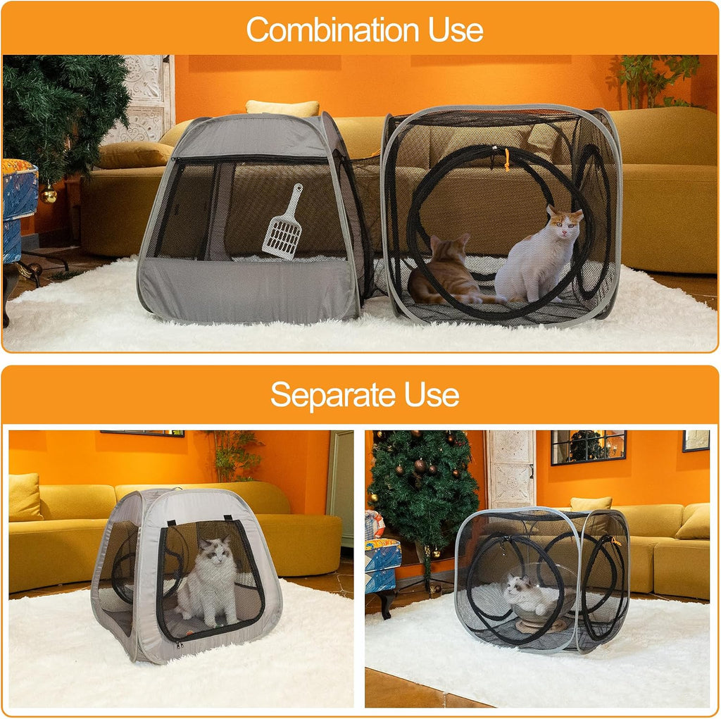 Portable Cat Playpen, Trapezoidal Design for Better Standing, Foldable Pet Tent for Indoor and Outdoor Use of Kitten and Puppy, Dog Play Enclosure with Removable Bottom, Cat Houses & Condos