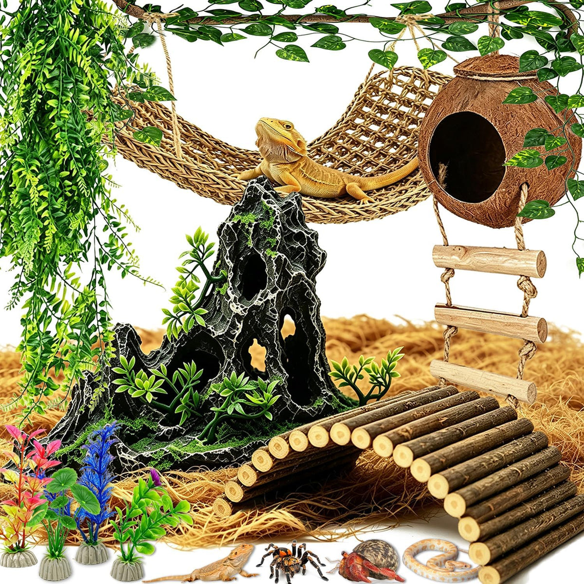 21Pcs Reptile Tank Accessories Kit, Terrarium Decor for Bearded Dragon & Gecko
