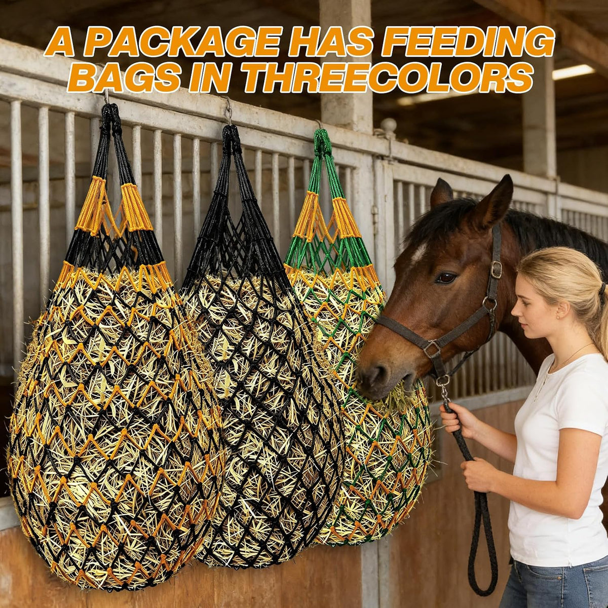 Hay Nets for Horses, 3-Pack Large-Capacity Hay Net for Horses Goats & Sheep