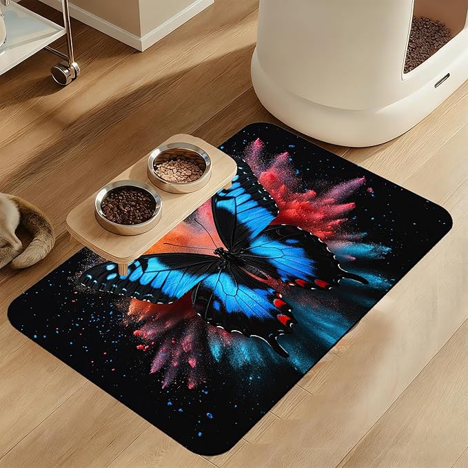 Blue Butterfly on Blooming Pet Feeding Mat–Christmas Stocking Quick Dry by LUTASER