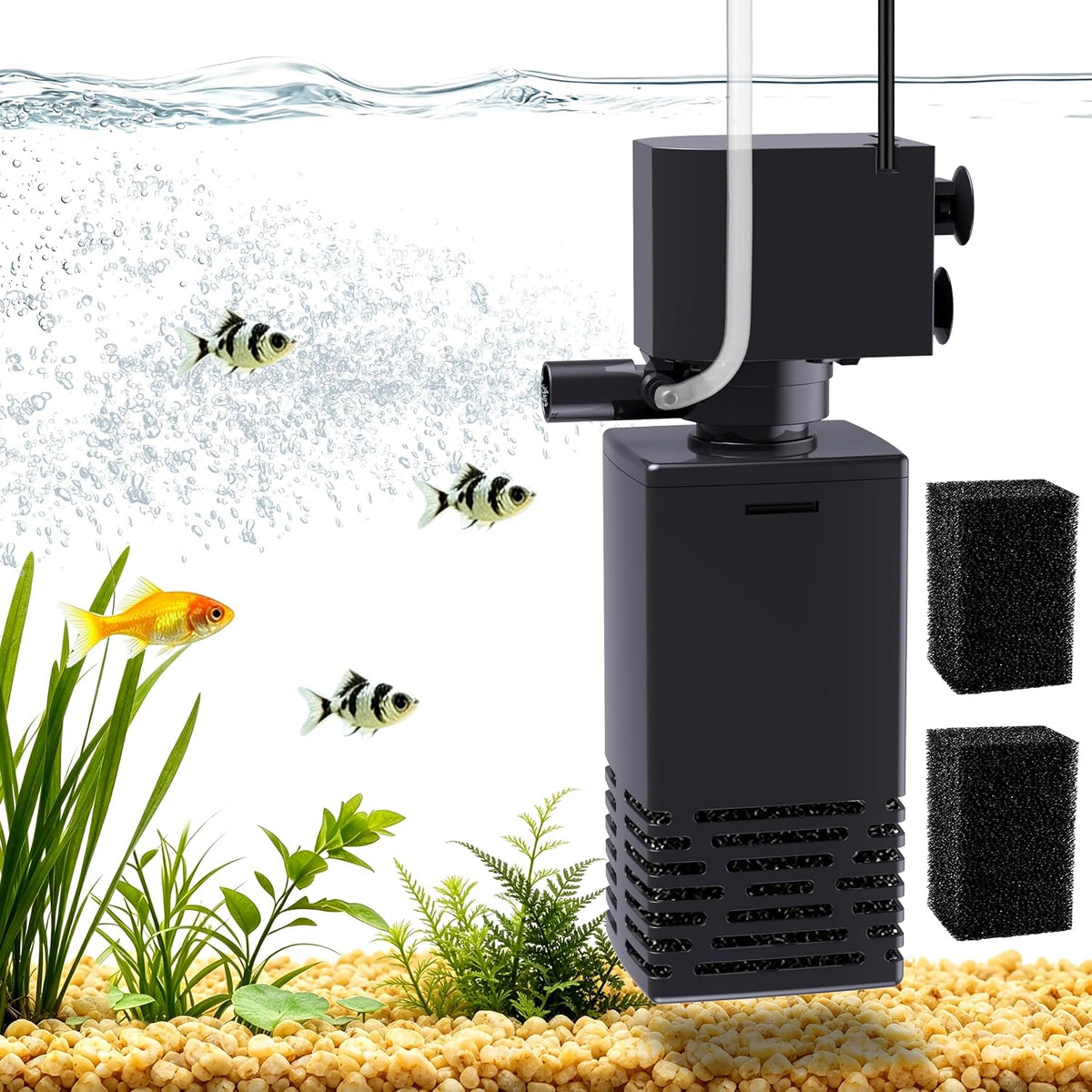 Aquarium Internal Filter, Quiet Fish Tank Filter Pump, Medium-15W
