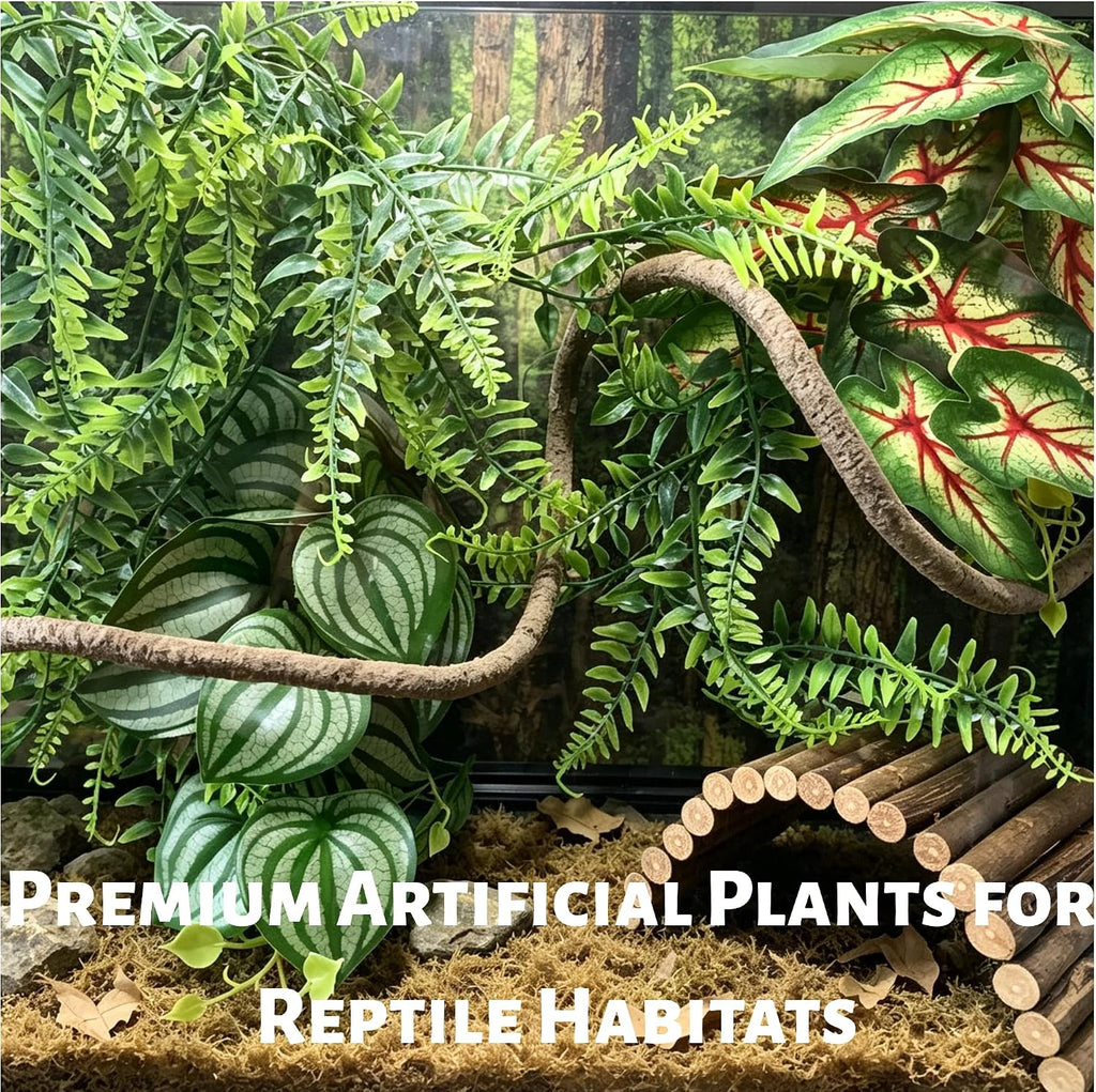 4 Piece Artificial Reptile Terrarium Plants and Vine Decor Kit