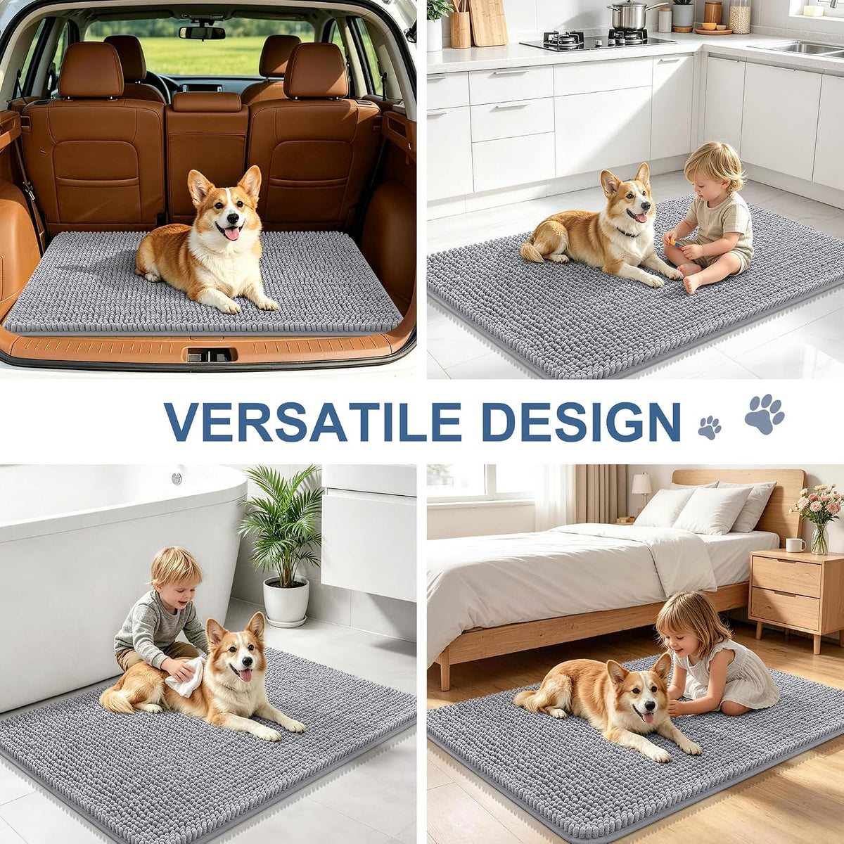 Grandaily Dog Door Mat for Muddy Paws 47x24, Chenille Dirt Trapper Doormat