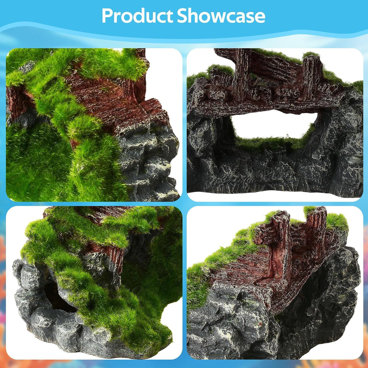 Saim Aquarium Cave Decor, Mossy Rock Hideout