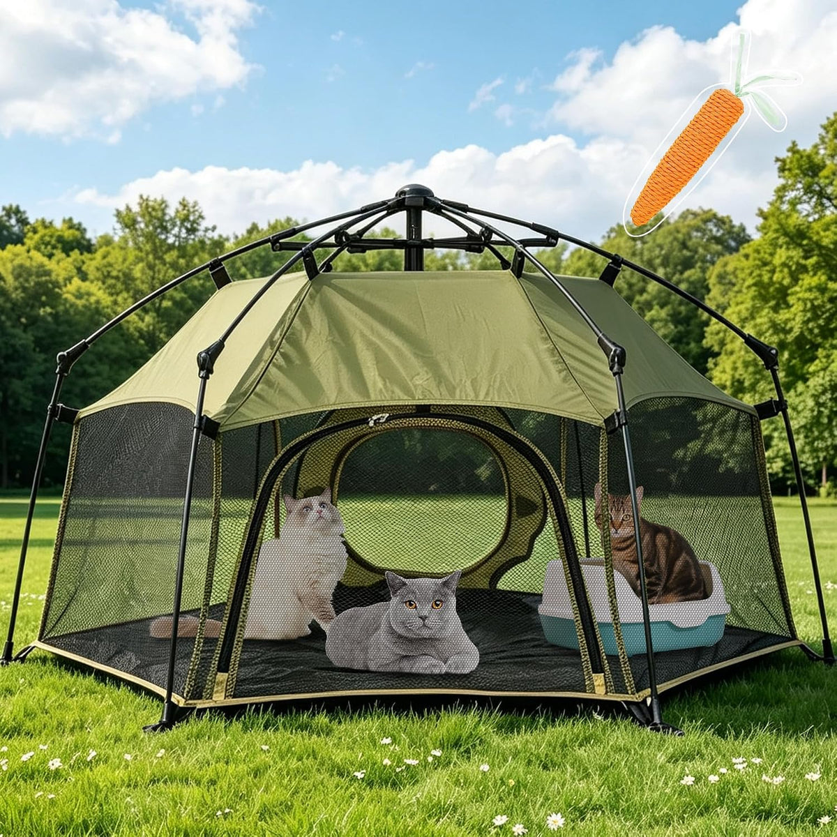 Cat Play Tent & 3 Cat Tunnels Bundle Indoor Outdoor